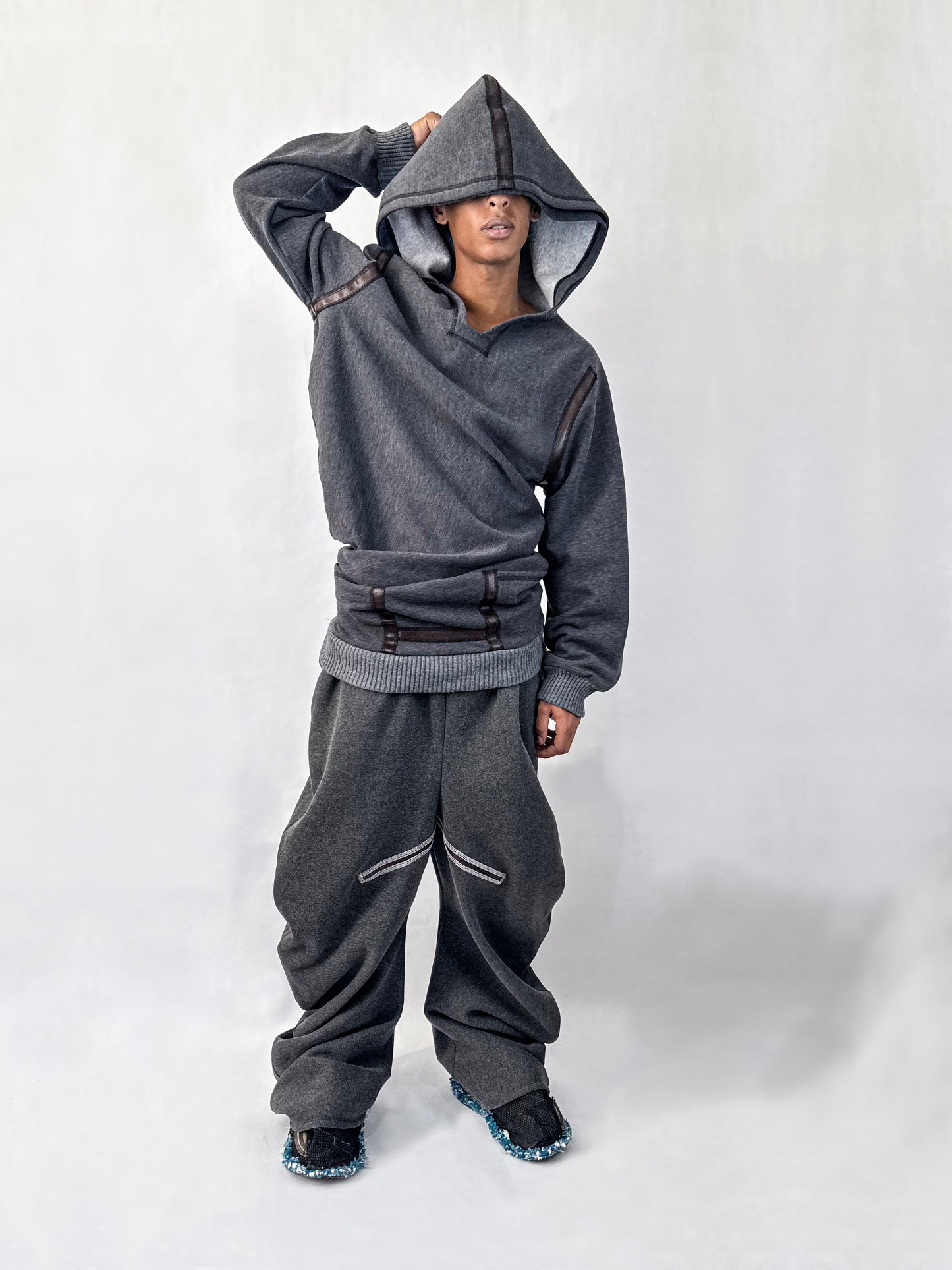DARK GREY TWISTED TRACK PANTS